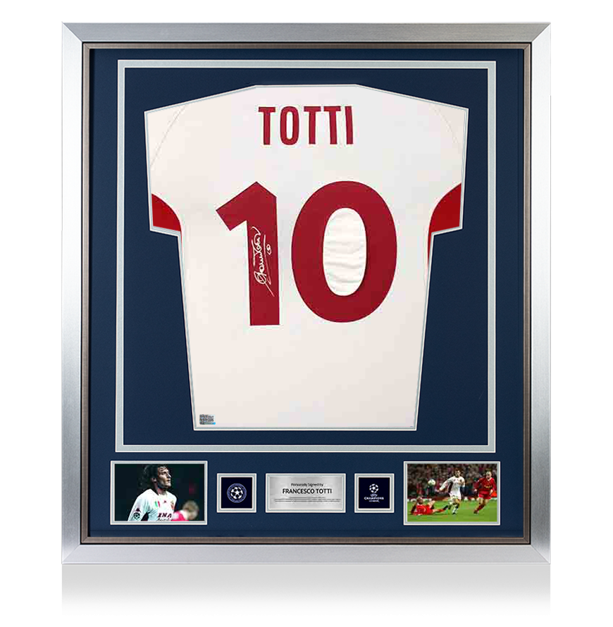Francesco Totti Official UEFA Champions League Back Signed and Framed AS Roma 2001-02 Away Shirt