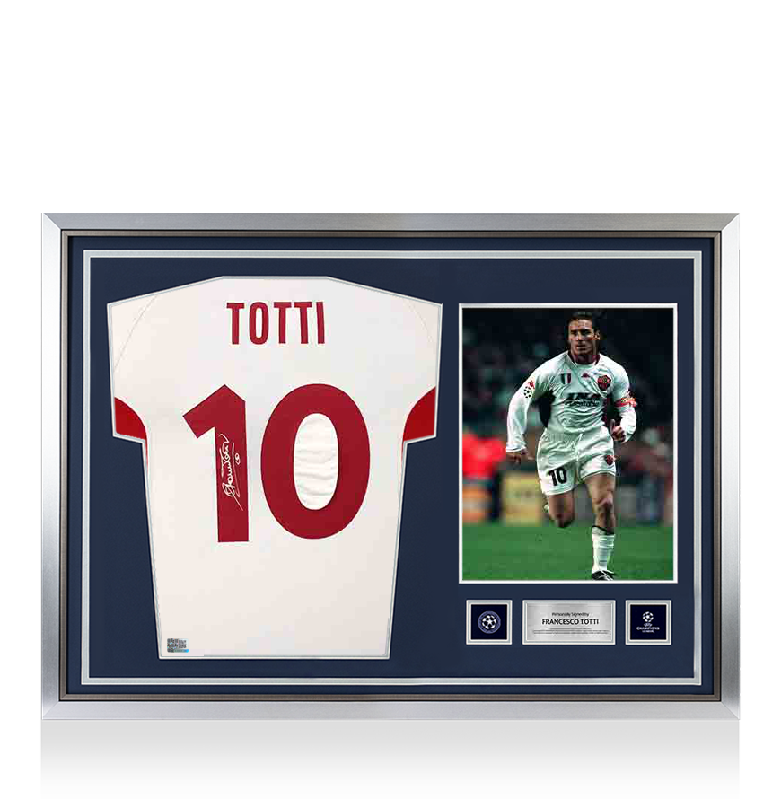 Francesco Totti Official UEFA Champions League Back Signed and Hero Framed AS Roma 2001-02 Away Shirt