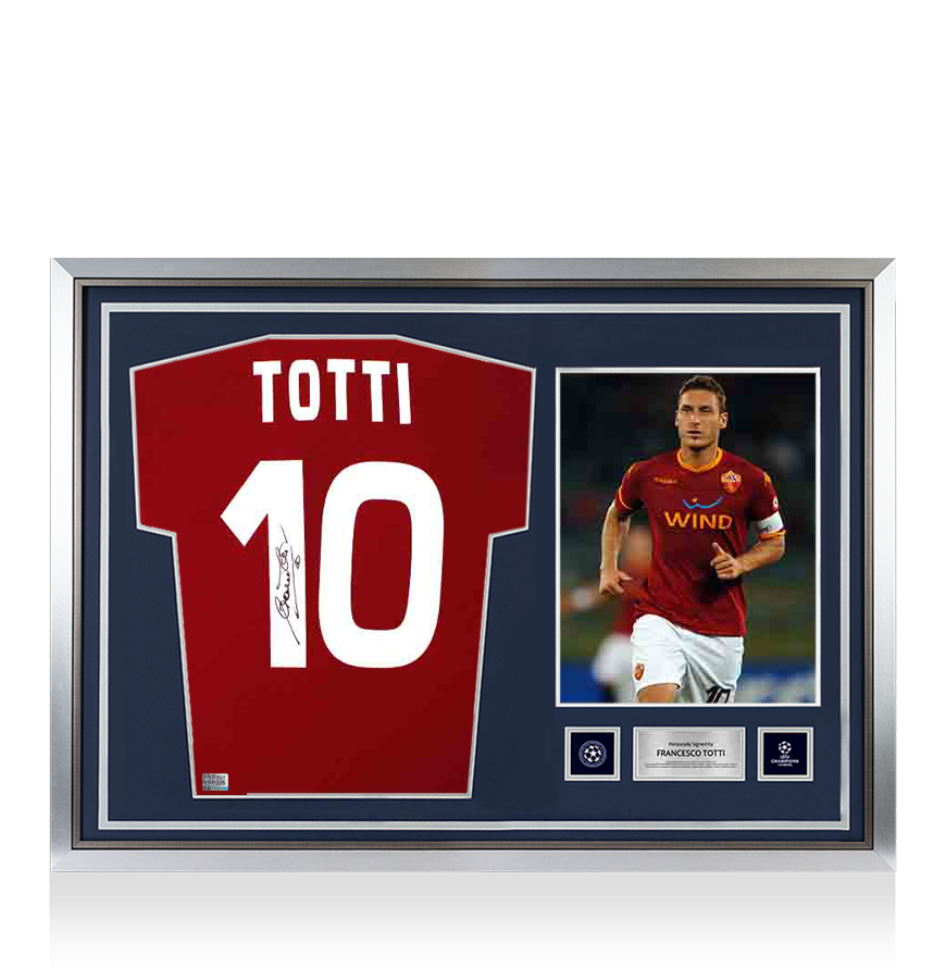 Francesco Totti Official UEFA Champions League Back Signed and Hero Framed AS Roma 2007-08 Home Shirt