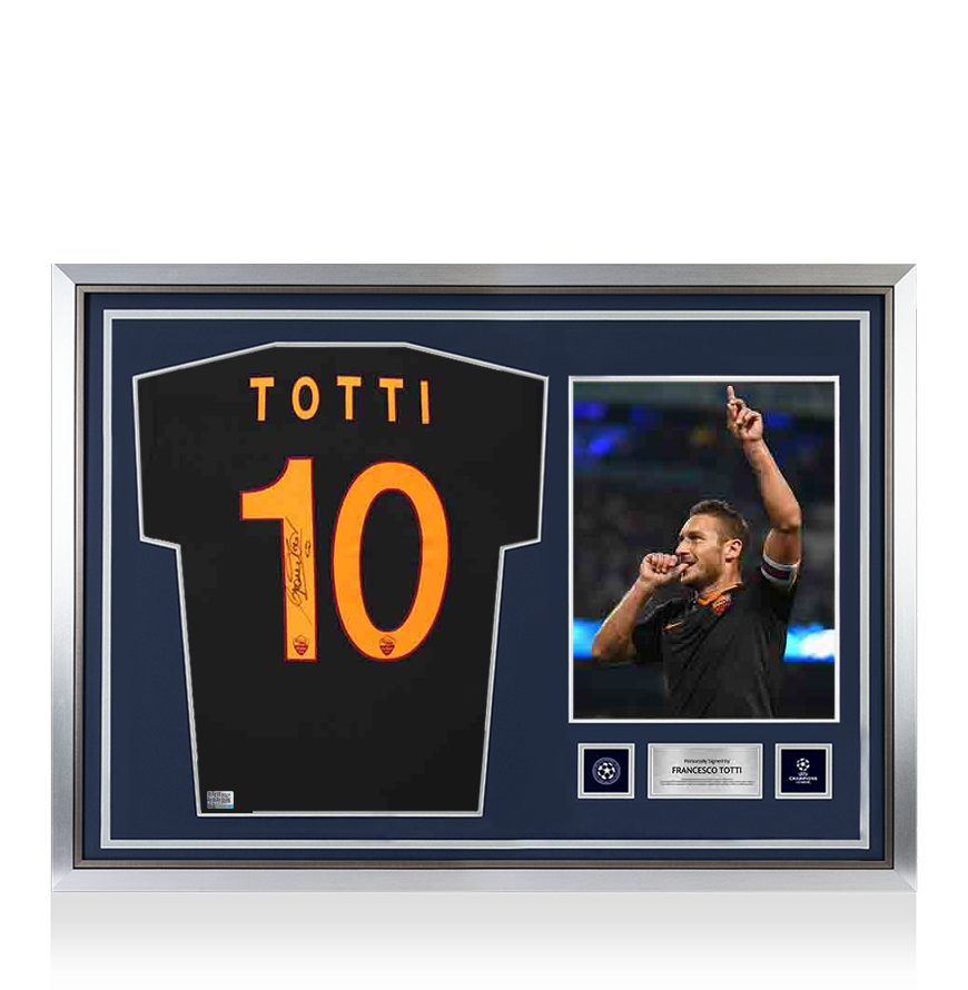 Francesco Totti Official UEFA Champions League Back Signed and Hero Framed AS Roma 2013-14 Third Shirt