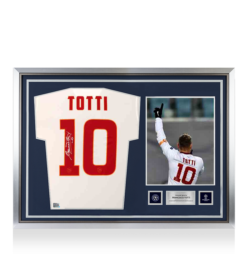 Francesco Totti Official UEFA Champions League Back Signed and Hero Framed AS Roma 2014-15 Away Shirt