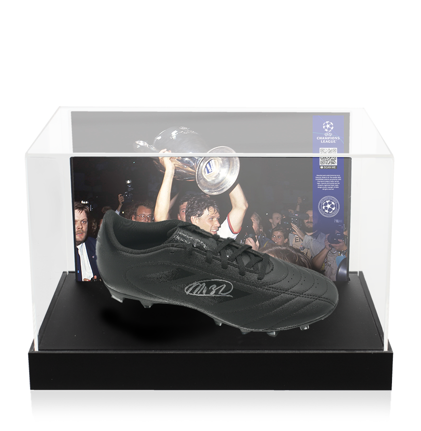 Marco van Basten Official UEFA Champions League Signed Adidas Black Boot In Photo Acrylic Case: Option 1