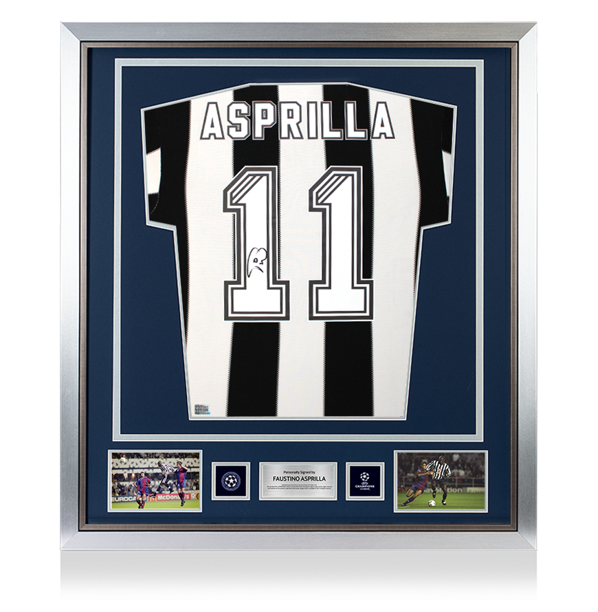 Faustino Asprilla Official UEFA Champions League Back Signed and Framed Newcastle United 1995-96 Home Shirt