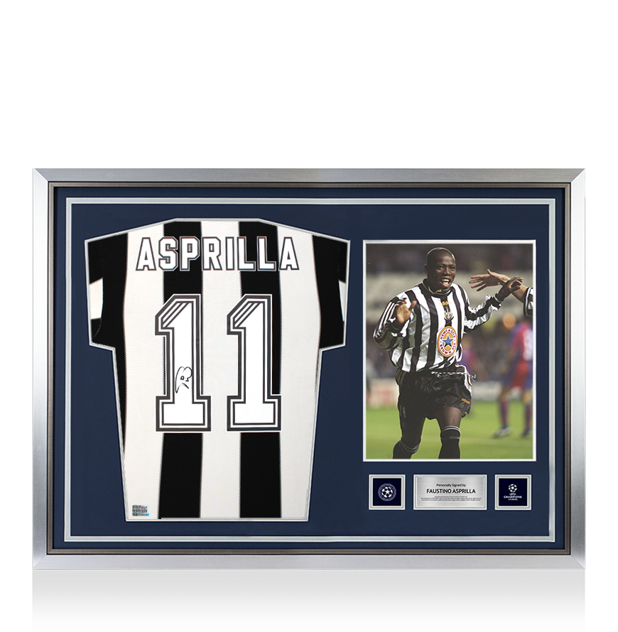 Faustino Asprilla Official UEFA Champions League Back Signed and Hero Framed Newcastle United 1995-96 Home Shirt