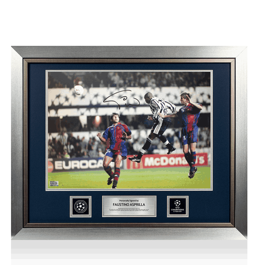 Faustino Asprilla Official UEFA Champions League Signed and Framed Newcastle United Photo: Hat-trick vs FC Barcelona