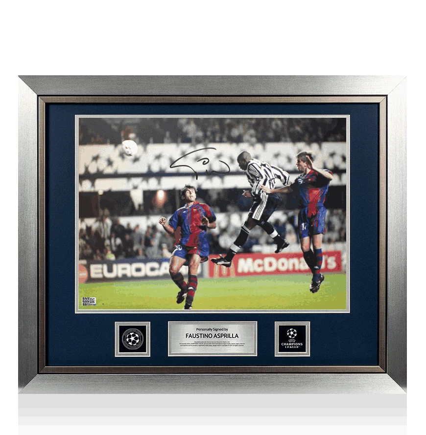 Faustino Asprilla Official UEFA Champions League Signed and Framed Newcastle United Photo: Hat-trick vs FC Barcelona
