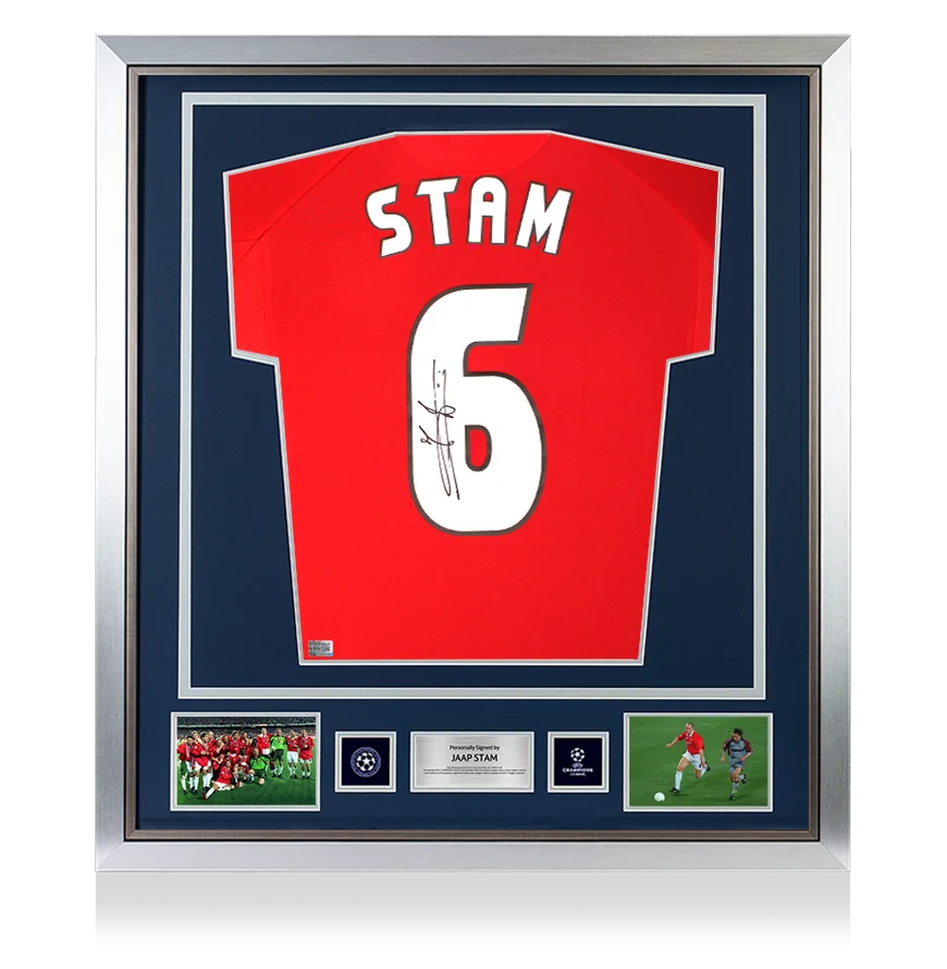 Jaap Stam Official UEFA Champions League Back Signed and Framed Manchester United 1999 UEFA Champions League Shirt