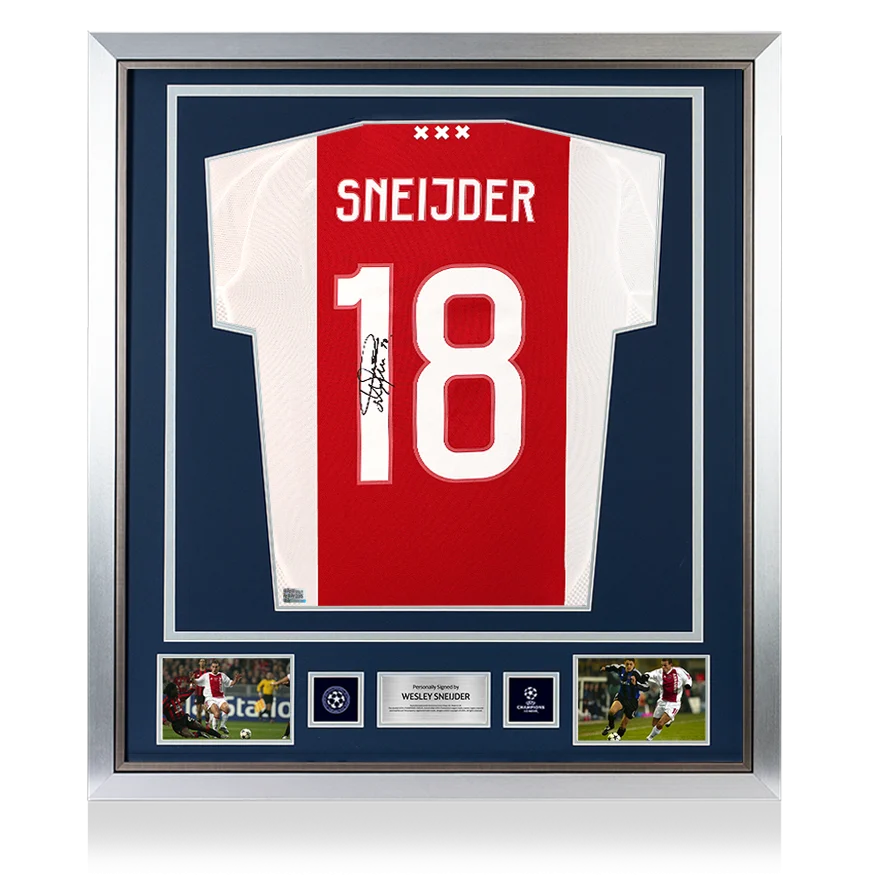 Wesley Sneijder Official UEFA Champions League Back Signed and Framed Ajax 2024-25 Home Shirt