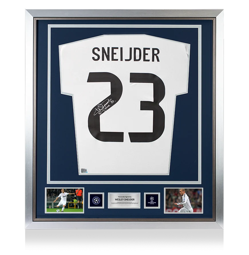 Wesley Sneijder Official UEFA Champions League Back Signed and Framed Real Madrid 2025-26 Home Shirt