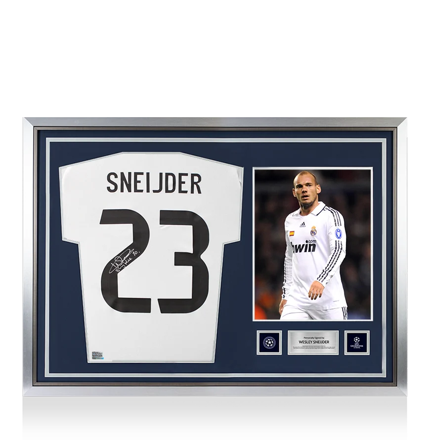 Wesley Sneijder Official UEFA Champions League Back Signed and Hero Framed Real Madrid 2025-26 Home Shirt UEFA Club Competitions Online Store
