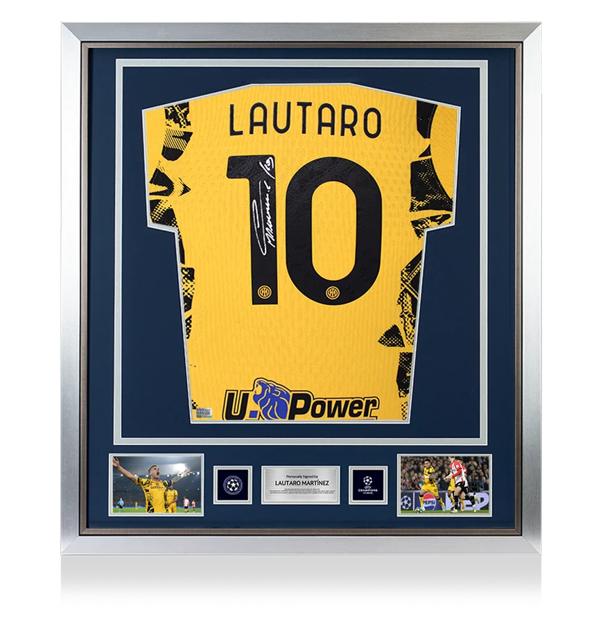 Lautaro Martinez Official UEFA Champions League Back Signed and Framed Internazionale 2024-25 Authentic Third Shirt
