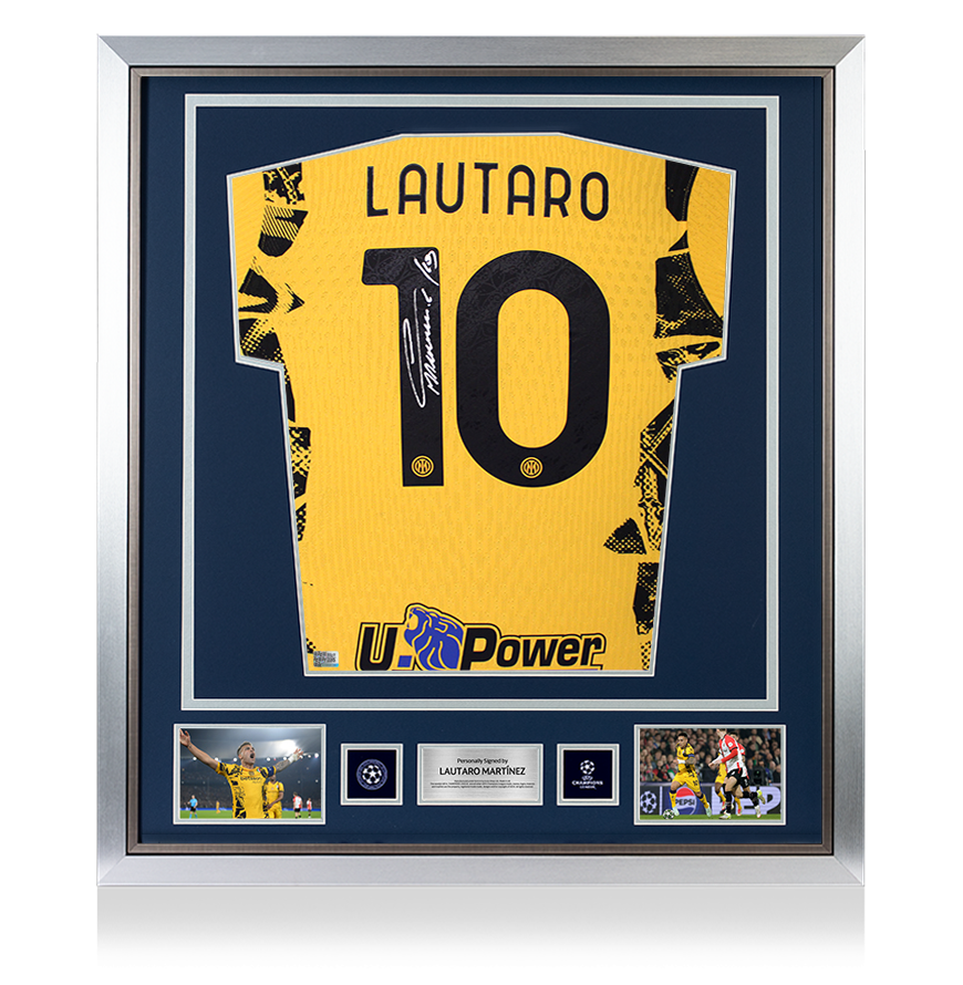 Lautaro Martinez Official UEFA Champions League Back Signed and Framed Internazionale 2024-25 Authentic Third Shirt - Gold Bundle