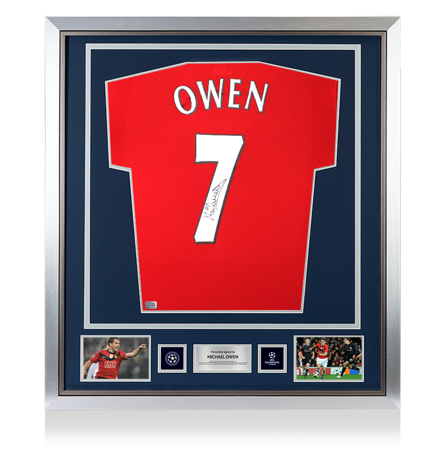Michael Owen Official UEFA Champions League Back Signed and Framed Manchester United 2009-10 Home Shirt