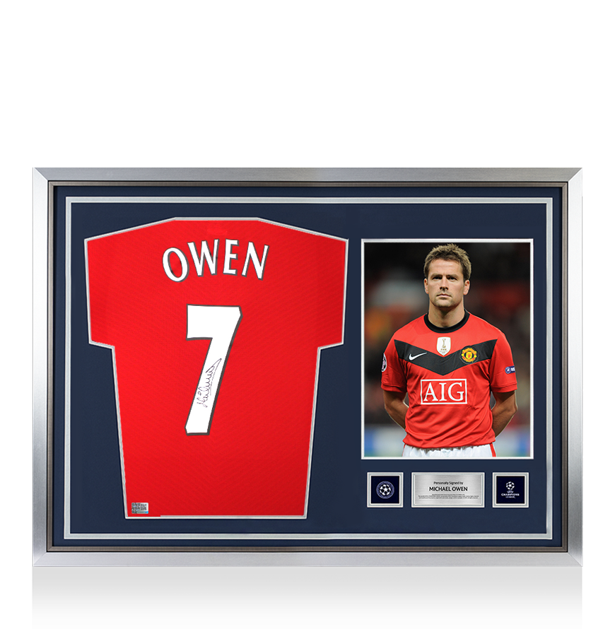 Michael Owen Official UEFA Champions League Back Signed and Hero Framed Manchester United 2009-10 Home Shirt