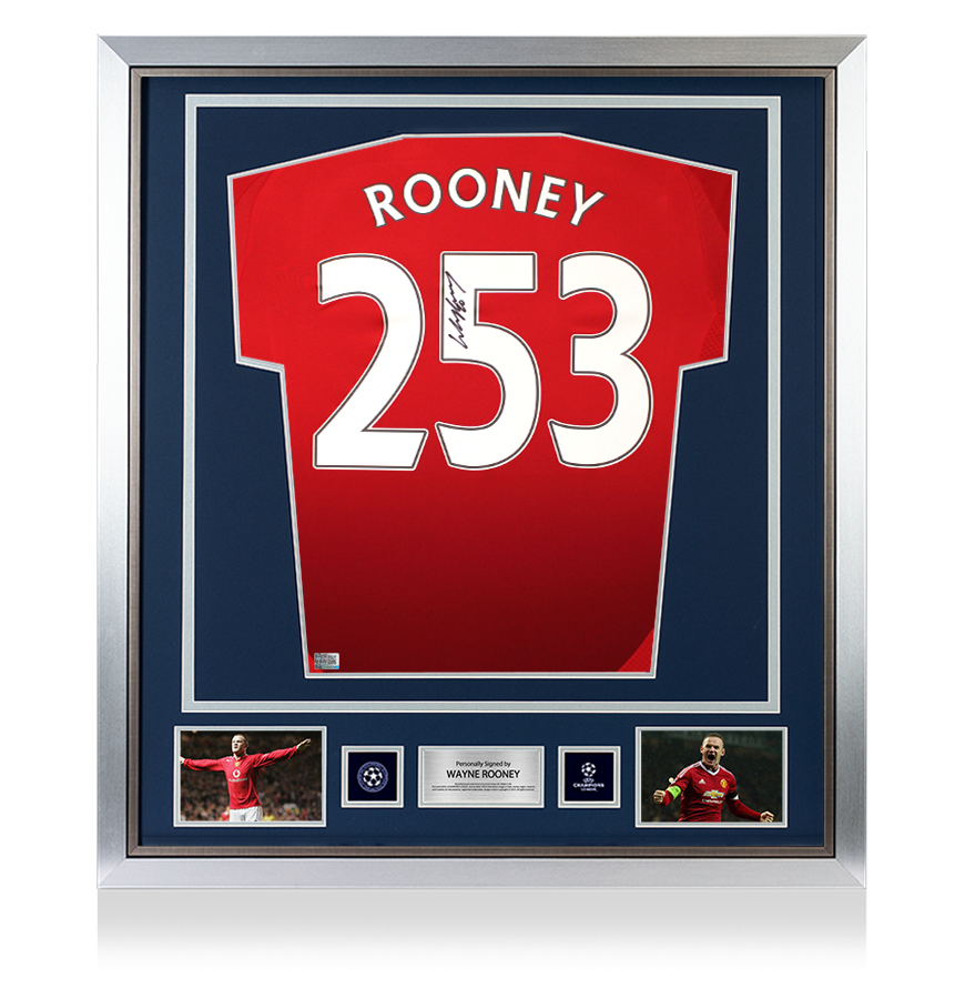 Wayne Rooney Official UEFA Champions League Back Signed and Framed Manchester United 2024-25 Home Shirt: 253 Goals Edition