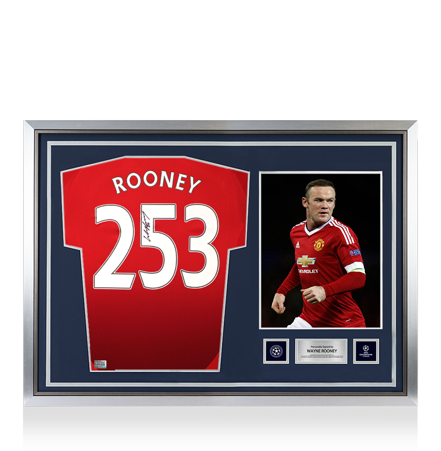 Wayne Rooney Official UEFA Champions League Back Signed and Hero Framed Manchester United 2024-25 Home Shirt: 253 Goals Edition