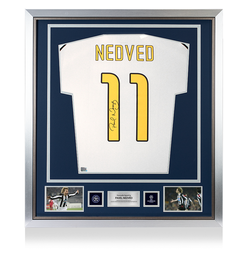 Pavel Nedved Official UEFA Champions League Back Signed and Framed Juventus 2024-25 Home Shirt