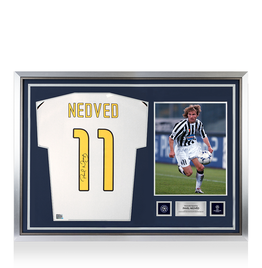 Pavel Nedved Official UEFA Champions League Back Signed and Hero Framed Juventus 2024-25 Home Shirt
