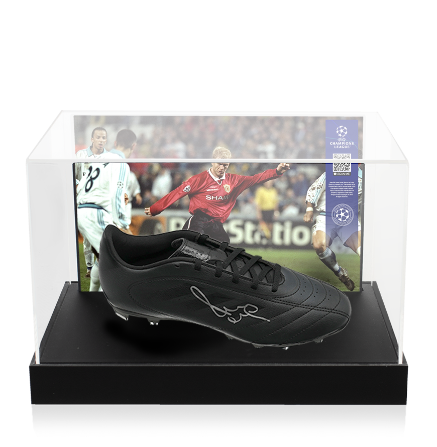 Paul Scholes Official UEFA Champions League Signed Adidas Black Boot In Photo Acrylic Case: Option 1