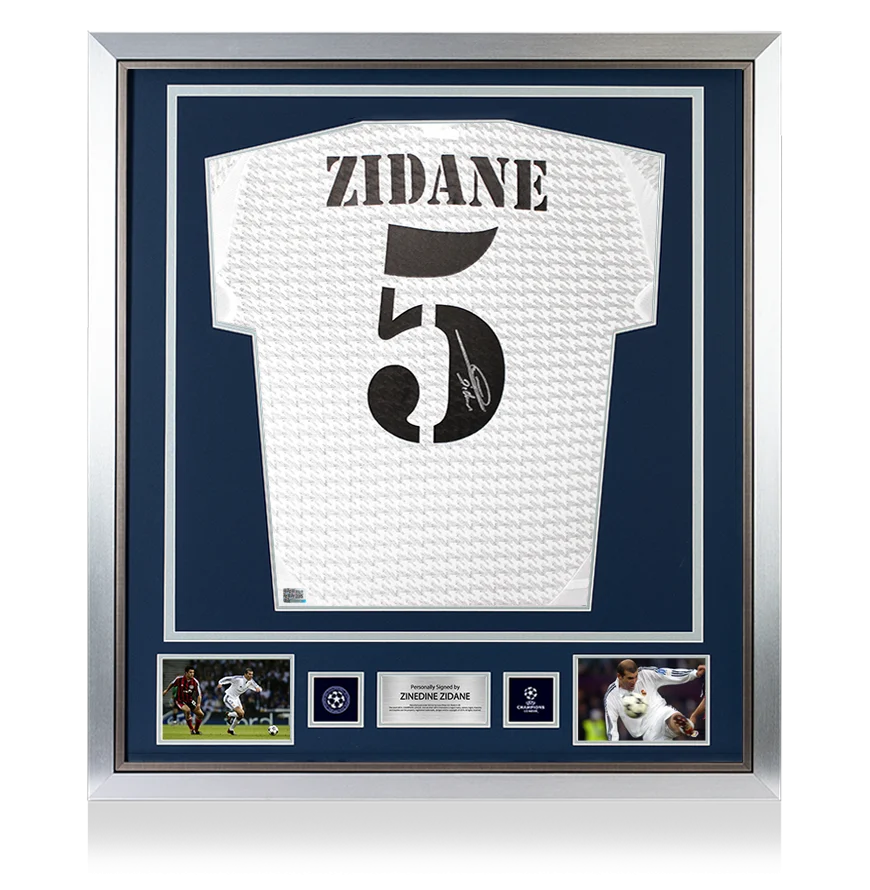 Zinedine Zidane Official UEFA Champions League Back Signed and Framed Real Madrid 2024-25 Home Shirt with Fan Style Number