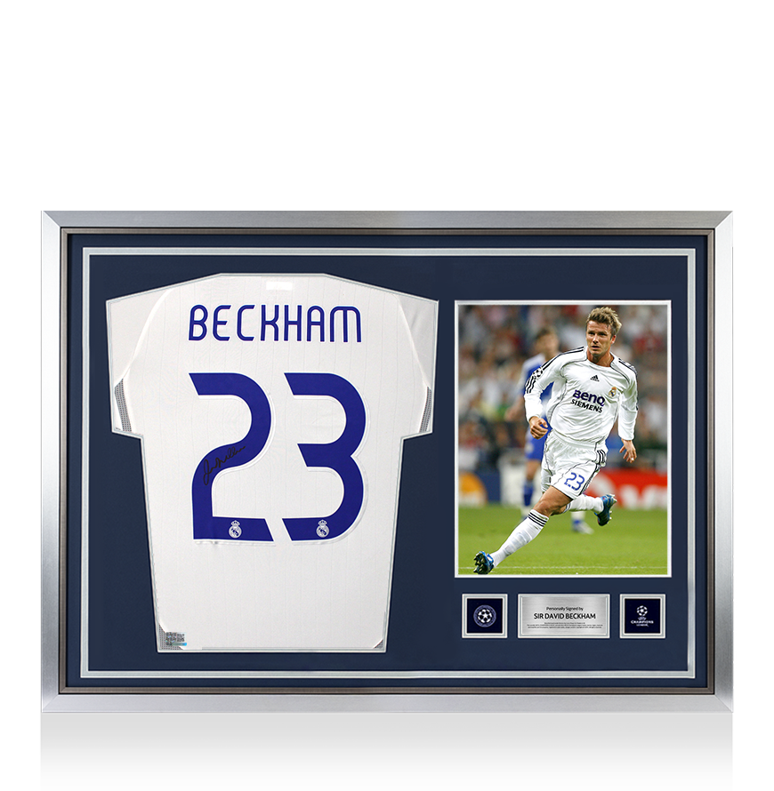 David Beckham Official UEFA Champions League Back Signed and Hero Framed Real Madrid 2006-07 Home Shirt