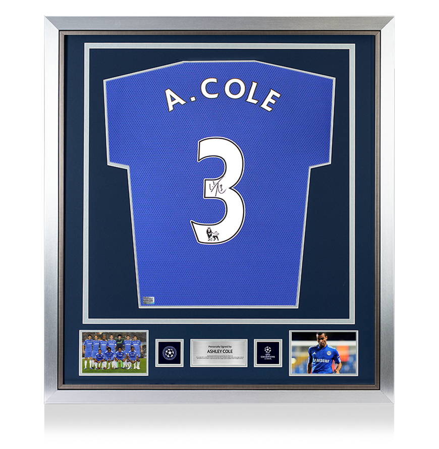 Ashley Cole Official UEFA Champions League Back Signed and Framed Chelsea 2009-10 Home Shirt