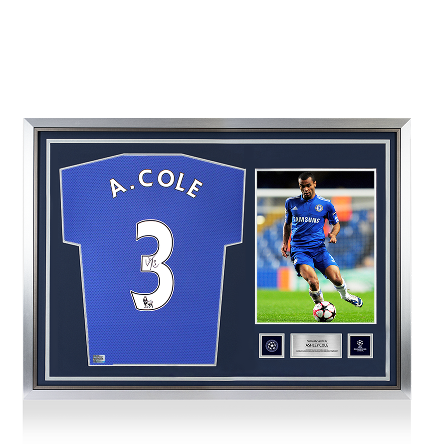 Ashley Cole Official UEFA Champions League Back Signed and Hero Framed Chelsea 2009-10 Home Shirt
