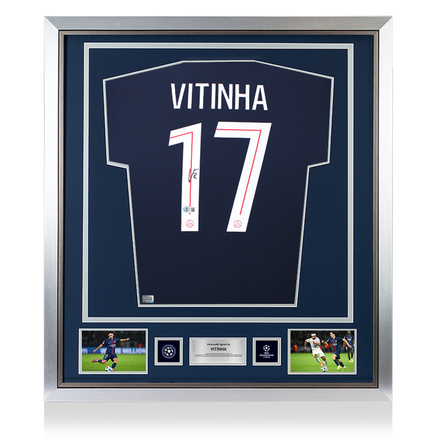 Vitinha Official UEFA Champions League Back Signed and Framed Paris Saint-Germain 2025-26 Home Shirt