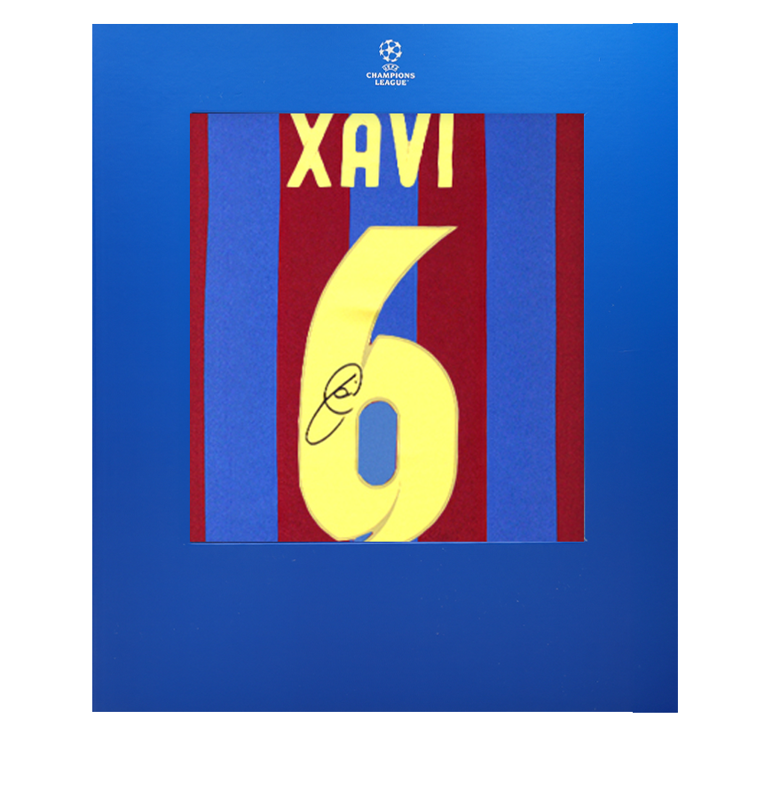 Xavi Official UEFA Champions League Back Signed FC Barcelona Captain Jersey In Deluxe Packaging