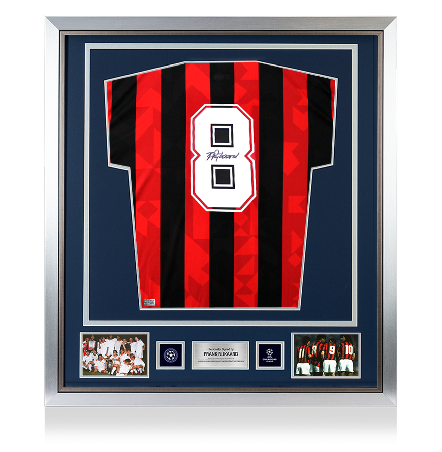 Frank Rijkaard Official UEFA Champions League Back Signed and Framed AC Milan 1994 Retro Shirt