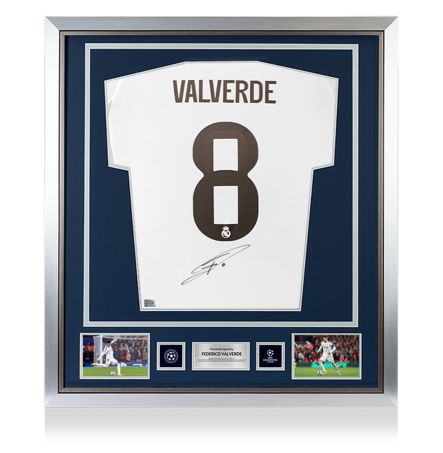 Federico Valverde Official UEFA Champions League Back Signed and Framed Real Madrid 2025-26 Home Shirt