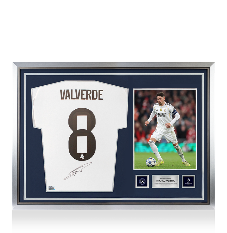 Federico Valverde Official UEFA Champions League Back Signed and Hero Framed Real Madrid 2025-26 Home Shirt