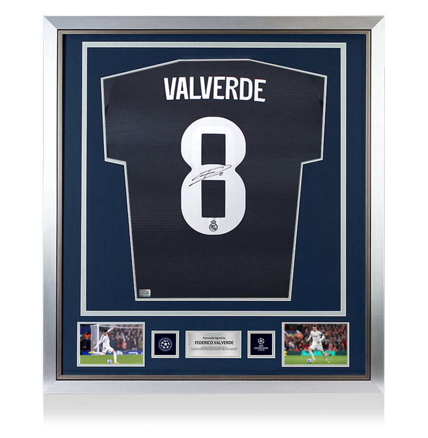 Federico Valverde Official UEFA Champions League Back Signed and Framed Real Madrid 2025-26 Away  Shirt