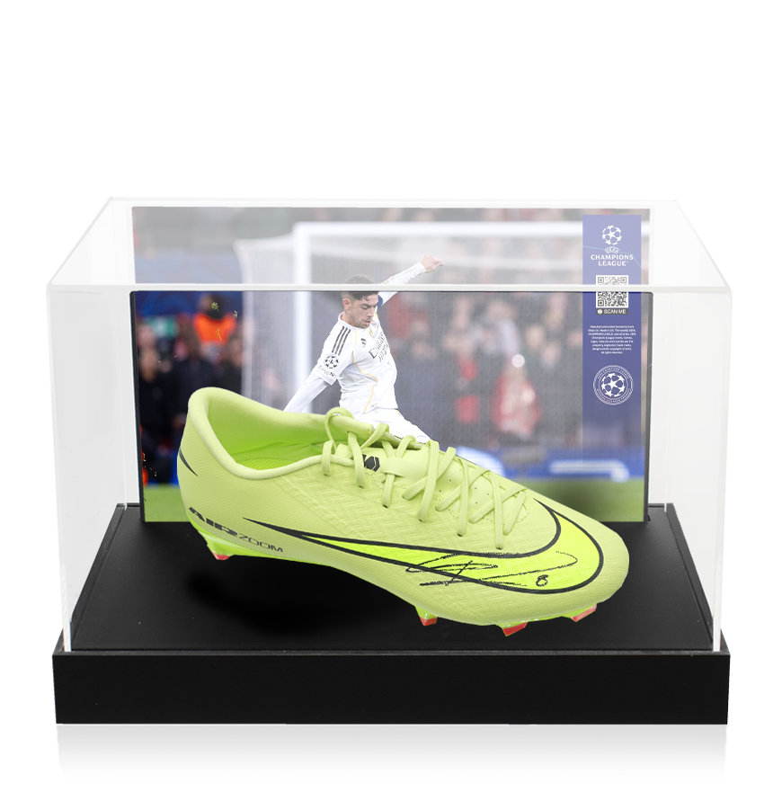 Federico Valverde Official UEFA Champions League Signed Nike Vapor 16 Academy Boot In Photo Acrylic Case: Option 1