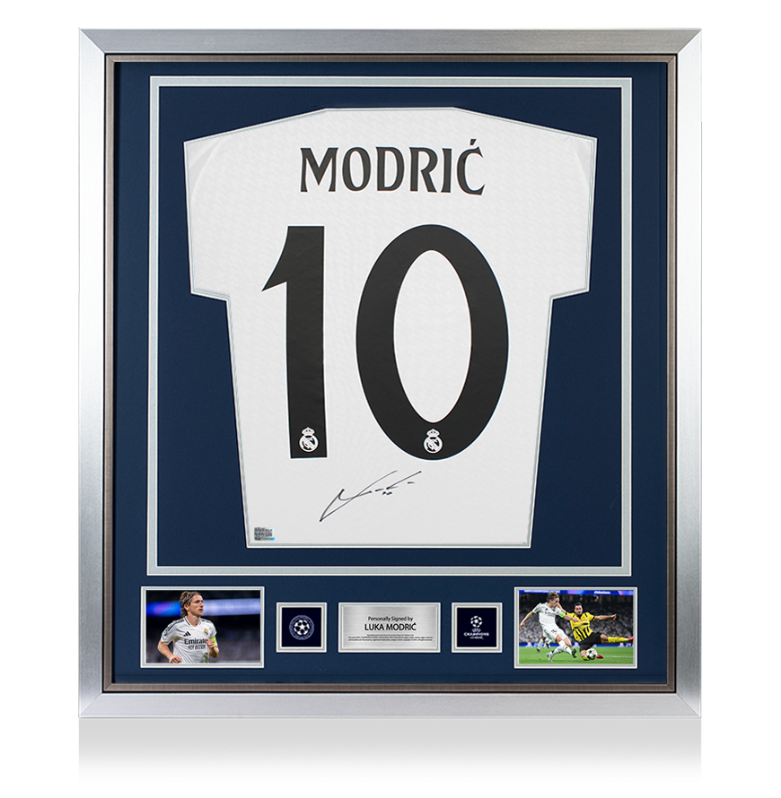 Luka Modric Official UEFA Champions League Back Signed and Framed Real Madrid 2024-25 Home Shirt