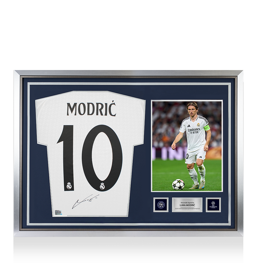 Luka Modric Official UEFA Champions League Back Signed and Hero Framed Real Madrid 2024-25 Home Shirt