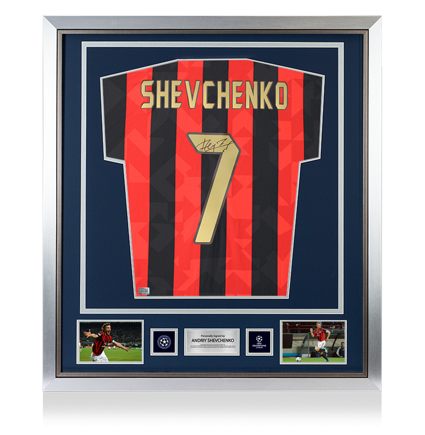 Andriy Shevchenko Official UEFA Champions League Back Signed and Framed AC Milan 1994 Home Shirt
