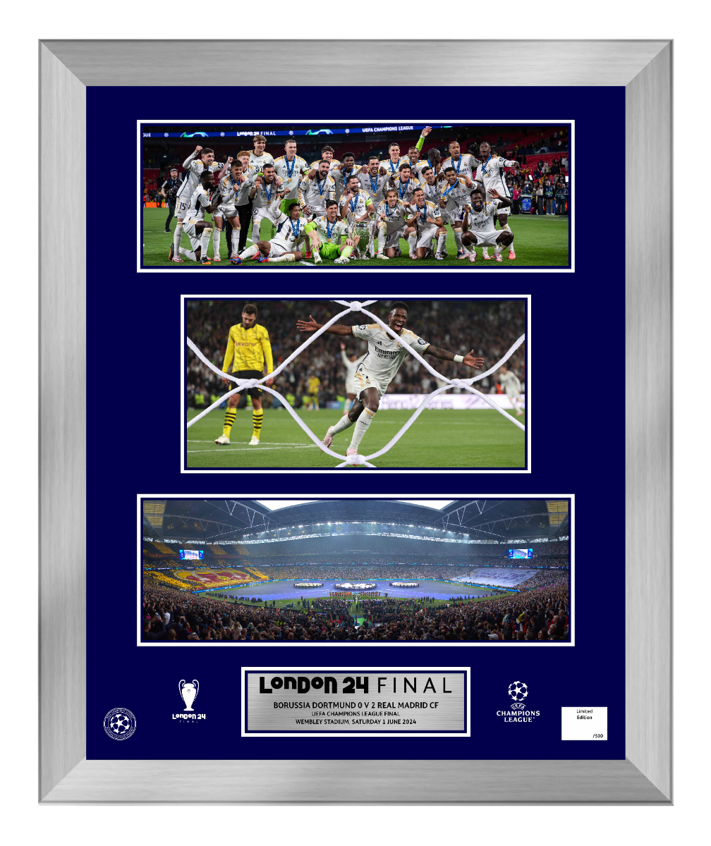 UNSIGNED 2024 UEFA Champions League Match Used and Framed Goal Net - Borussia Dortmund vs Real Madrid