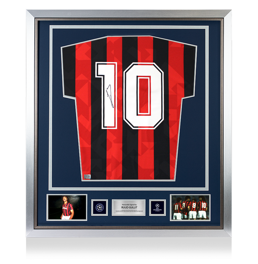 Ruud Gullit Official UEFA Champions League Back Signed and Framed AC Milan 1994 Home Shirt