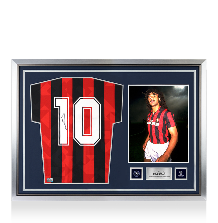 Ruud Gullit Official UEFA Champions League Back Signed and Hero Framed AC Milan 1994 Home Shirt