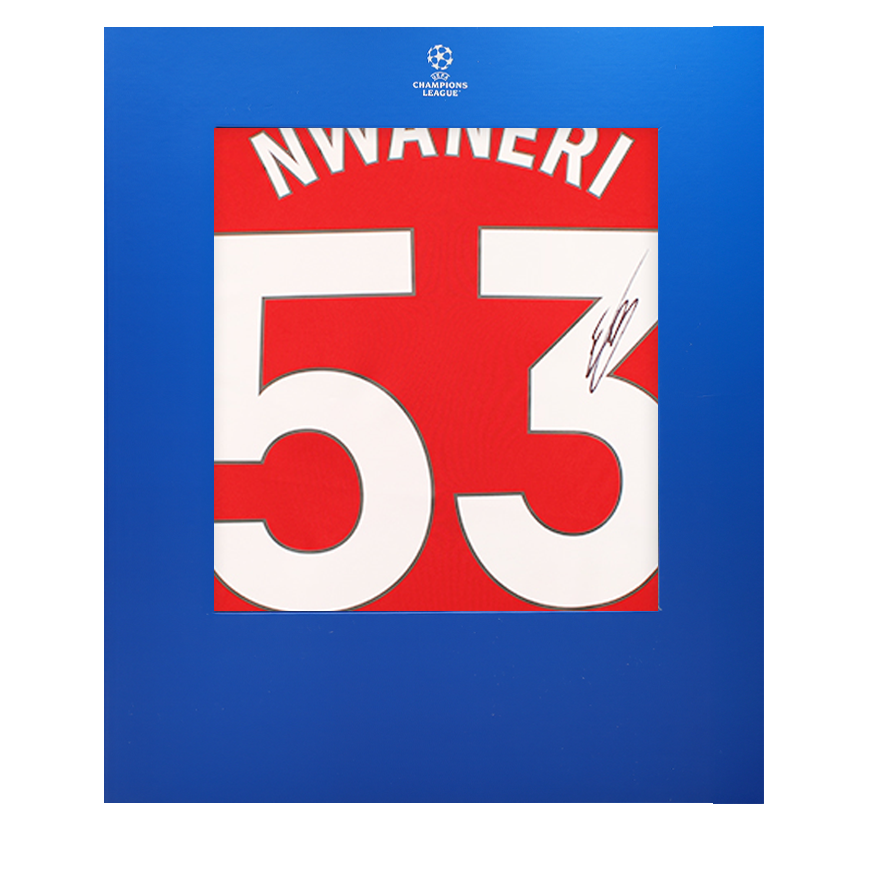 Ethan Nwaneri Official UEFA Champions League Back Signed Arsenal 2024-25 Home Shirt In Deluxe Packaging