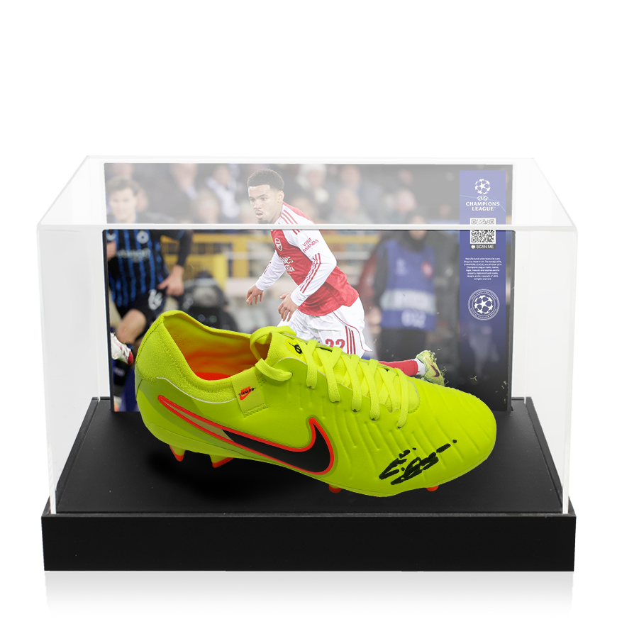 Ethan Nwaneri Official UEFA Champions League Signed Nike Elite Boot In Photo Acrylic Case: Option 1