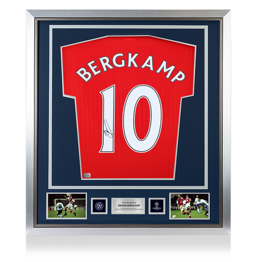 Dennis Bergkamp Official UEFA Champions League Back Signed and Framed Arsenal Icon Shirt