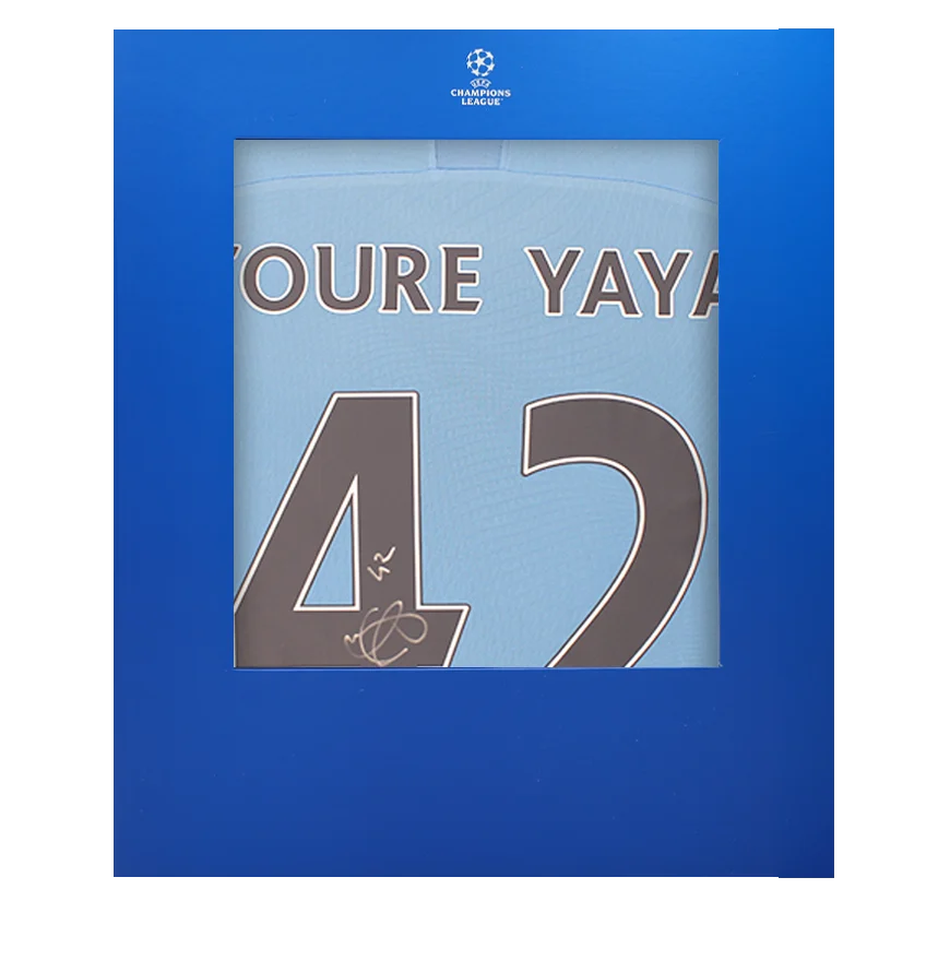 Yaya Toure Official UEFA Champions League Back Signed Manchester City 2019-20 Home Shirt In Deluxe Packaging