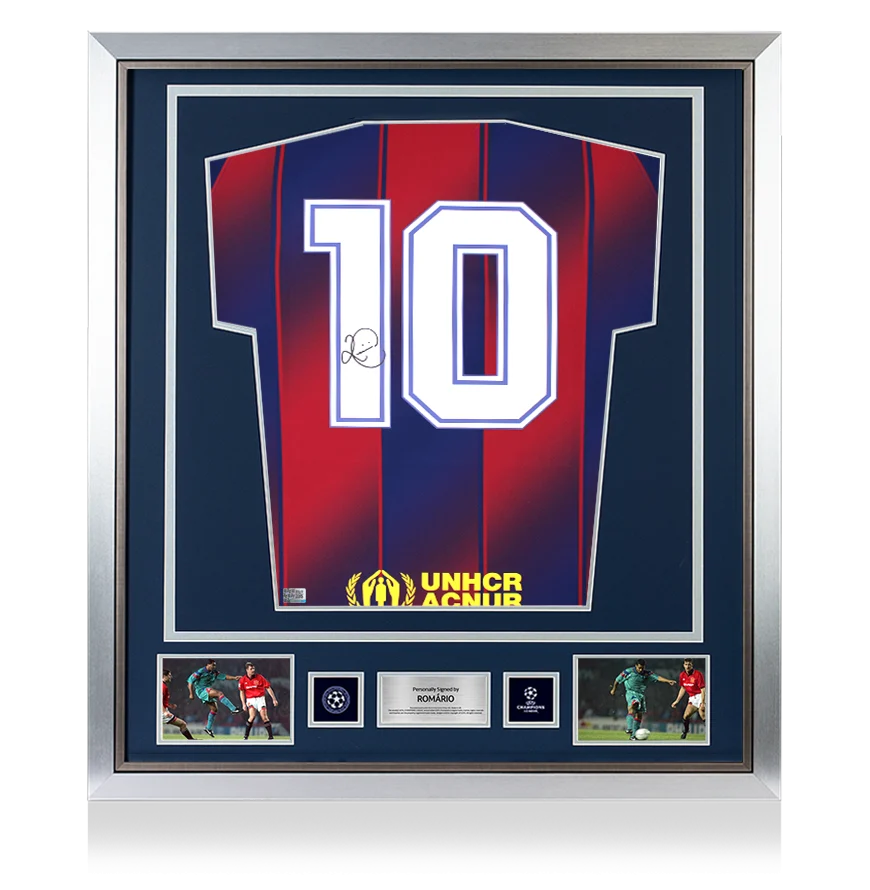 Romario Official UEFA Champions League Back Signed and Framed FC Barcelona 2025-26 Home Shirt