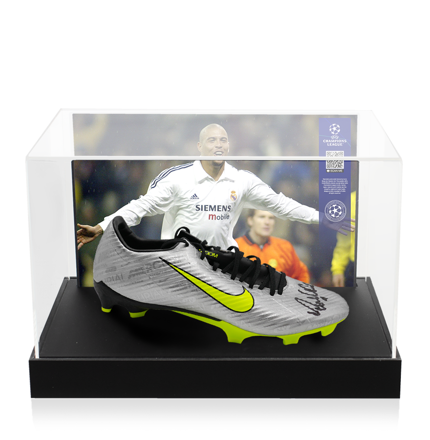 Ronaldo Official UEFA Champions League Signed Nike Mercurial Silver Boot In Photo Acrylic Case: Option 1