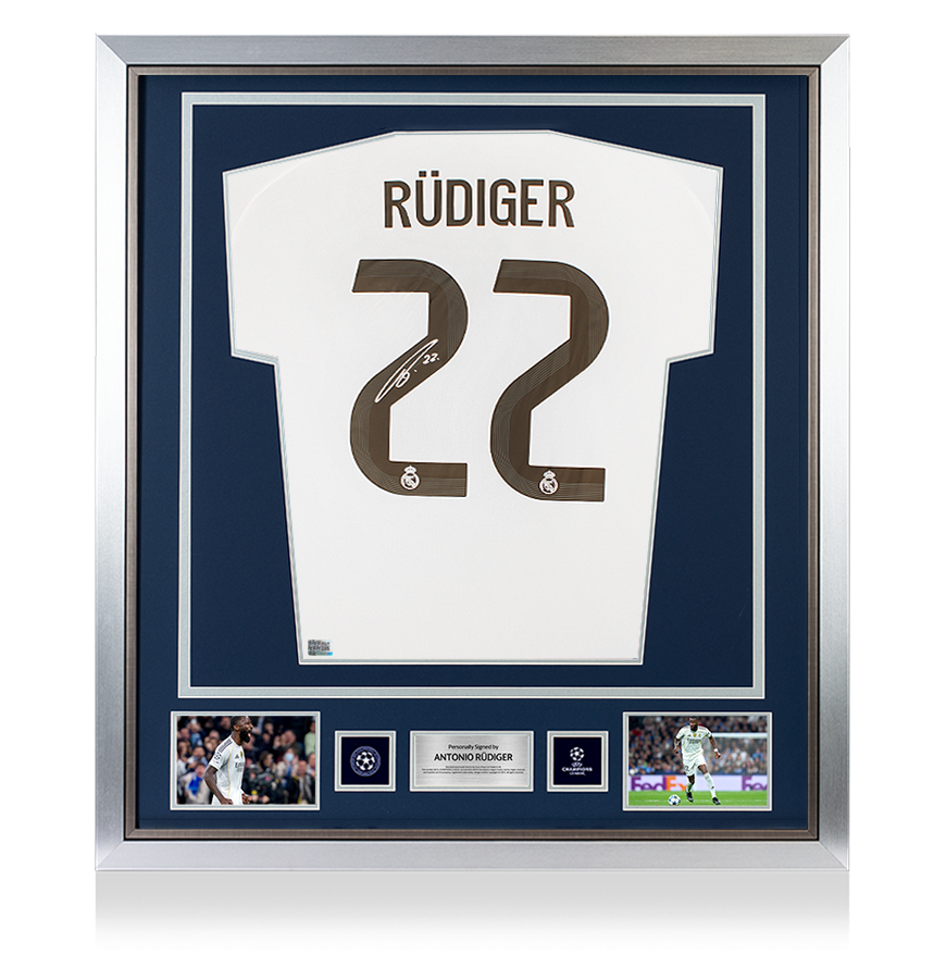 Antonio Rudiger Official UEFA Champions League Back Signed and Framed Real Madrid 2025-26 Home Shirt - Silver Bundle