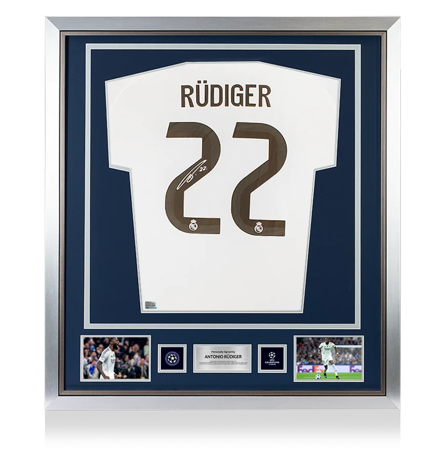 Antonio Rudiger Official UEFA Champions League Back Signed and Framed Real Madrid 2025-26 Home Shirt - Silver Bundle