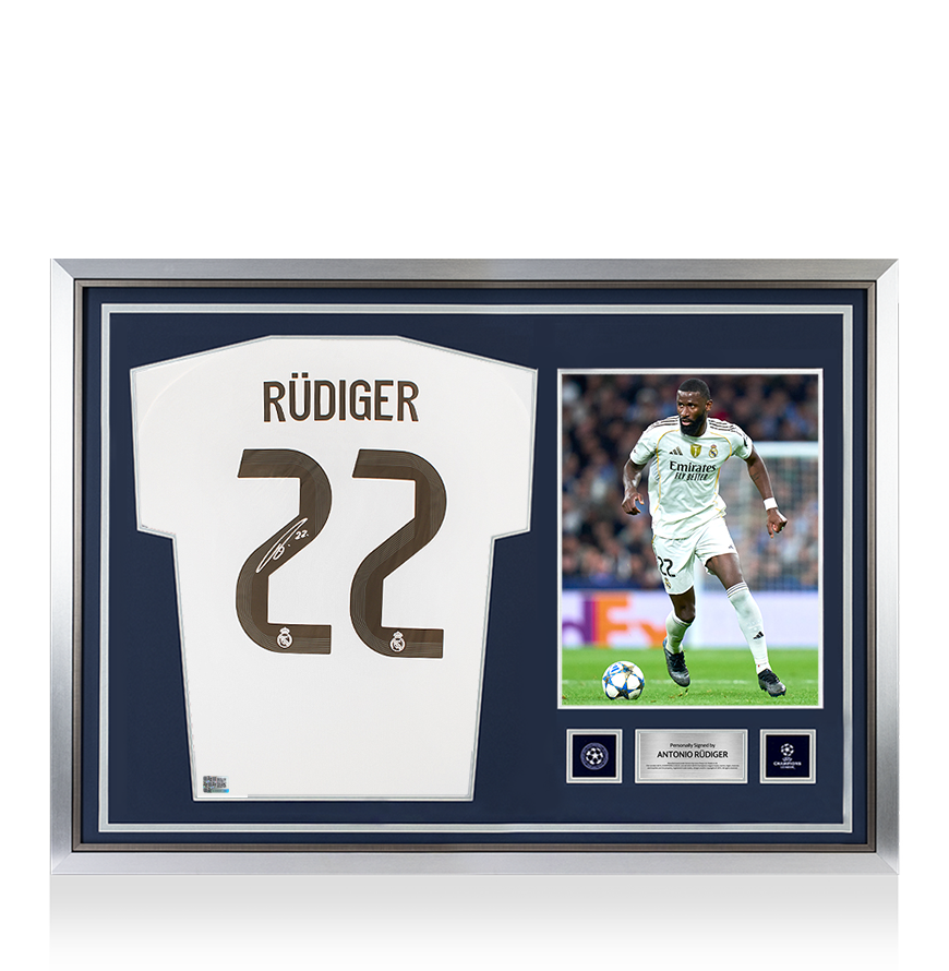 Antonio Rudiger Official UEFA Champions League Back Signed and Hero Framed Real Madrid 2025-26 Home Shirt