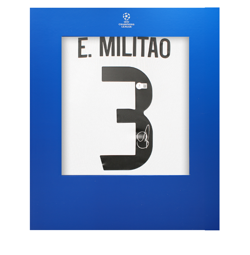 Eder Militao Official UEFA Champions League Back Signed Real Madrid 2023-24 Home Shirt In Deluxe Packaging